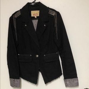 BKE Fitted Black Denim Jacket w/Chains Sz S